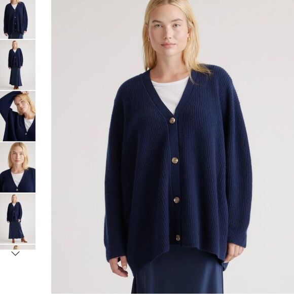 Quince 100% Cashmere Mongolian Oversized Jenni Kayne Boyfriend Cardigan Navy XS - Picture 1 of 9